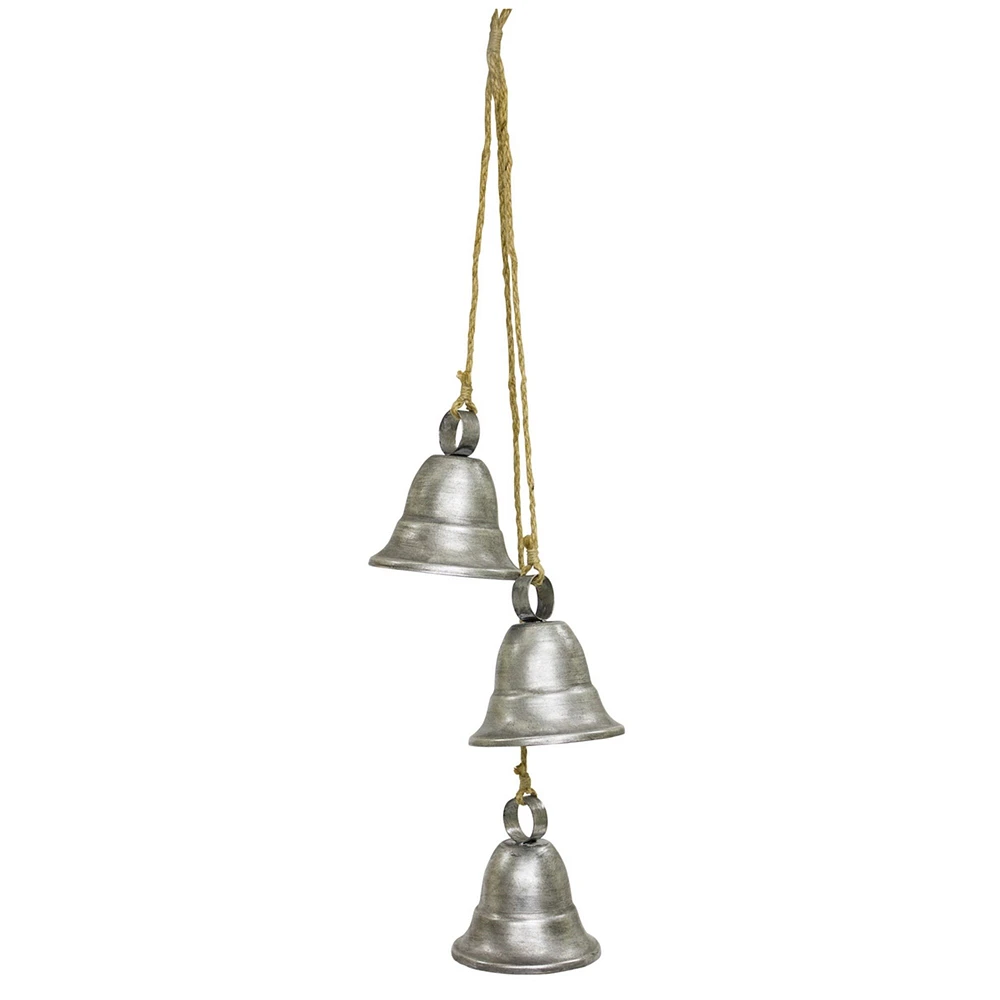 Diva At Home Pack of 2 Silver Colored 3 Metal Bells on Rope 14.75"