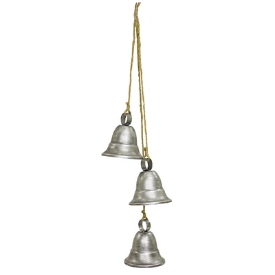 Diva At Home Pack of 2 Silver Colored 3 Metal Bells on Rope 14.75"