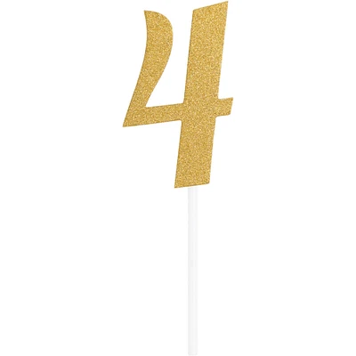 Party Central Club Pack of 12 Gold Party '4' Cake Dessert Toppers 7”