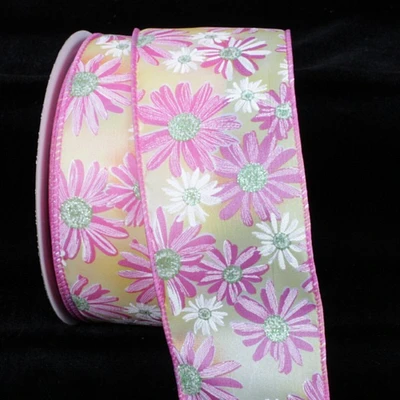 The Ribbon People Yellow and Pink Floral Wired Craft Ribbon 2.5" x 40 Yards