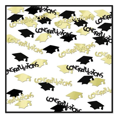 Beistle Pack of 6 Gold and Black Graduation Caps with Congratulations Confetti Bags 0.5 Oz