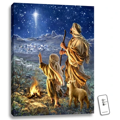 Glow Decor 24" x 18" Blue and Beige Shepherds Keeping Watch Backlit Wall Art with Remote Control