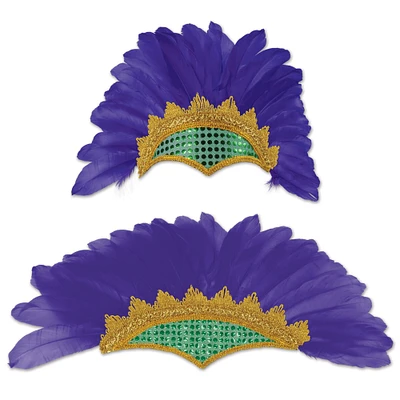 Beistle Club Pack of 12 Feathered Mardi Gras Showgirl Headpiece 18”
