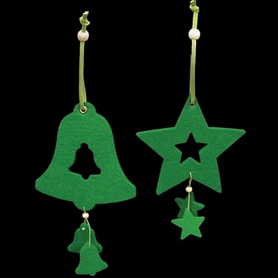 The Ribbon People Club Pack of 18 Brilliant Green Color Bell and Star Felt Ornaments