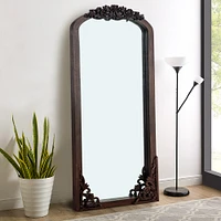 Arched Full Length Mirror Vintage Carved Mirror Solid Wood Frame Wall Mirror for Home Decor Bathroom Entryways