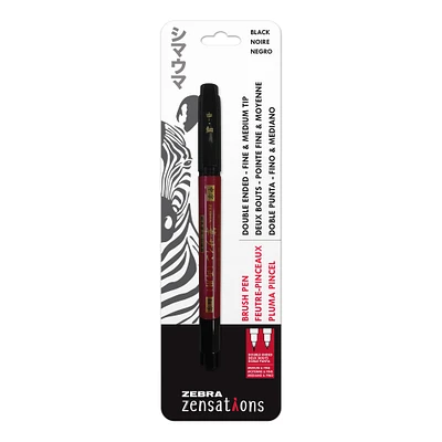 Zebra Zensations Double-Ended Brush Pen, Fine and Medium, Black