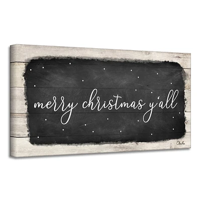 Crafted Creations Black and Beige 'Merry Christmas Y'all' Rectangular Canvas Wall Art Decor 12" x 24"
