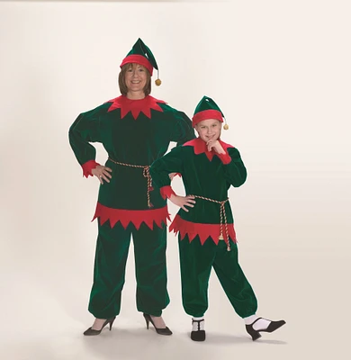 The Costume Center 4 Piece Red and Green Velvet Christmas Elf Suit – Adult Size Medium