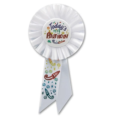 Beistle Pack of 6 White and Red "Today's My Birthday" Celebration Party Rosette Ribbons 6.5"