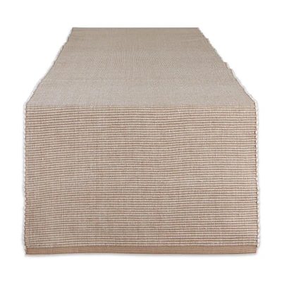 Contemporary Home Living 13" x 72" Tortilla Brown and White Rectangular Home Essentials 2-Tone Ribbed Table Runner