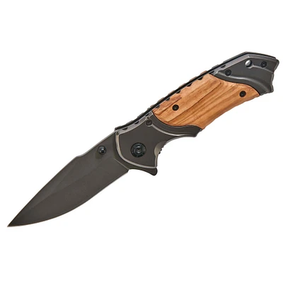 Contemporary Home Living 8" Black Foldable Pocket Knife with Wooden Handle