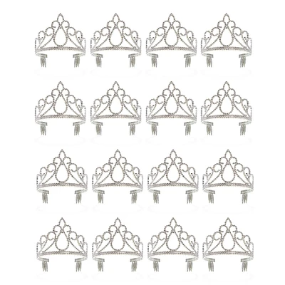 12 Pack Plastic Princess Tiaras for Little Girls, Silver Crowns for Kids Party Favors, Dress-Up, Costume Accessories (4.5 x 3.5 x 4.5 In)