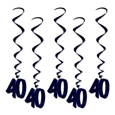 Beistle Pack of 30 Number "40" Black Hanging Birthday Party Decoration Whirls 36"