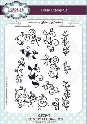 Creative Expressions Sketchy Flourishes A5 Clear Stamp Set