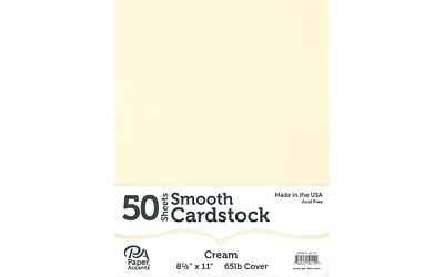 PA Paper Accents Smooth Cardstock 8.5" x 11" Cream, 65lb colored cardstock paper for card making, scrapbooking, printing, quilling and crafts, 50 piece pack