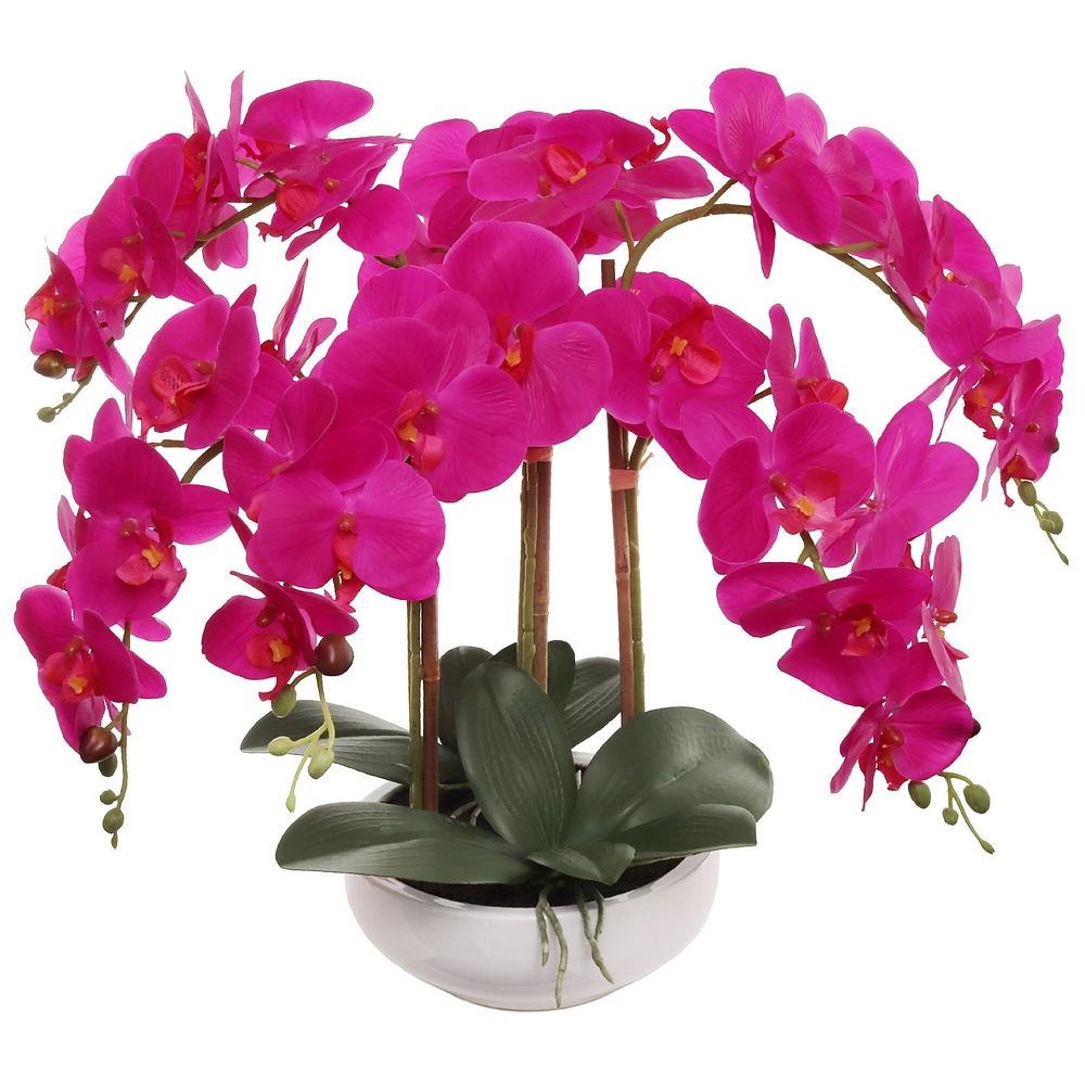 Exquisite 19"x13" Faux Phalaenopsis Orchid in 9" Decorative Bowl - Elegant Lifelike Artificial Flower Arrangement for Luxurious Home Decor