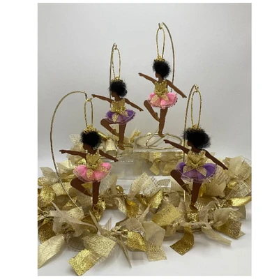 Pink and Lavender Ballerina Tutu Ornaments, African American Ballerina, Princess Gifts, Handcrafted Wood Ballerina Ornament