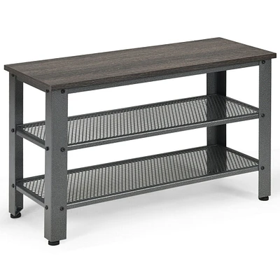 3-Tier Shoe Rack Industrial Shoe Bench with Storage Shelves