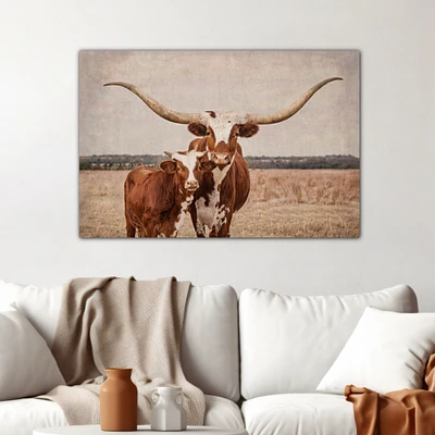 Western nursery art, Longhorn cow canvas wall art, rustic western decor, cowboy nursery wall art