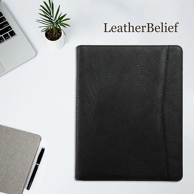 Personalized Leather Portfolio A4 Zipper leather Folder Monogrammed Resume Folder Black Print