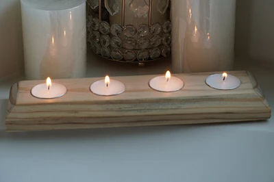 Rustic Wooden Tea Light Candle Holder - Rustic Minimalist Style - Candles Included