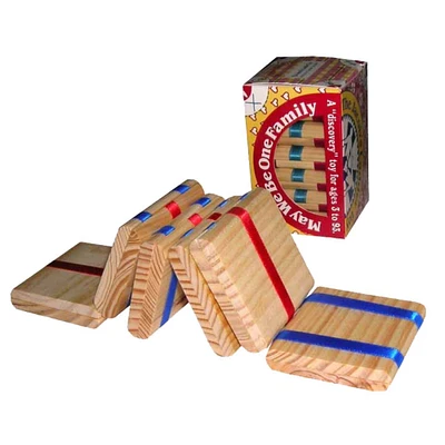 Jacob's Ladder Wooden Folk Toy, Retro Fidget, Cascade of Tumbling Blocks with Red, White, and Blue Ribbon, 13.25 inch