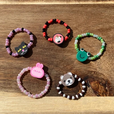Animal Beaded Rings | Squishmallow Cat Frog Bunny Bear Rings | Polymer Clay Jewelry | Gifts for Friends | Trendy Accessories