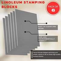 Linoleum Blocks for Printmaking - Printmaking Supplies from Pixiss - Linocut Rubber Stamps (6 Pack) 8