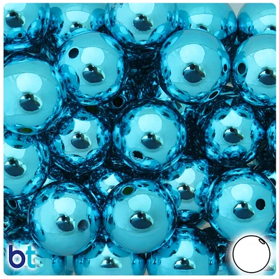 BeadTin Blue Metallic 20mm Round Plastic Craft Beads (10pcs)