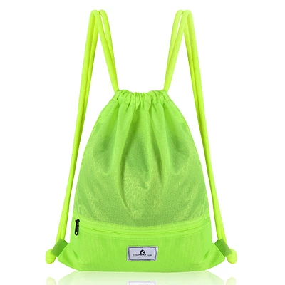 Costway Drawstring Backpack String Bag Folding Sports Sack w/Zipper Pocket Black\Blue\Green\Pink