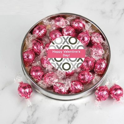 Valentine's Day Candy Gift Tin with Chocolate Lindor Truffles by Lindt Large Plastic Tin with Sticker - XOXO