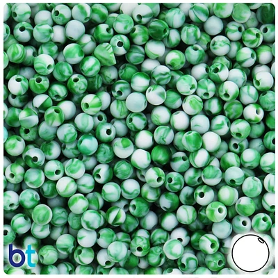 BeadTin Green Marbled 6mm Round Plastic Craft Beads (300pcs)