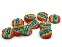 10 13mm Red Ended Rainbow Striped Resin Flat Round Plastic Four Hole Buttons