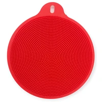 Handy Housewares 4.5" Round Silicone Dish Scrubbing Sponge / Vegetable Scrubber Brush - Red