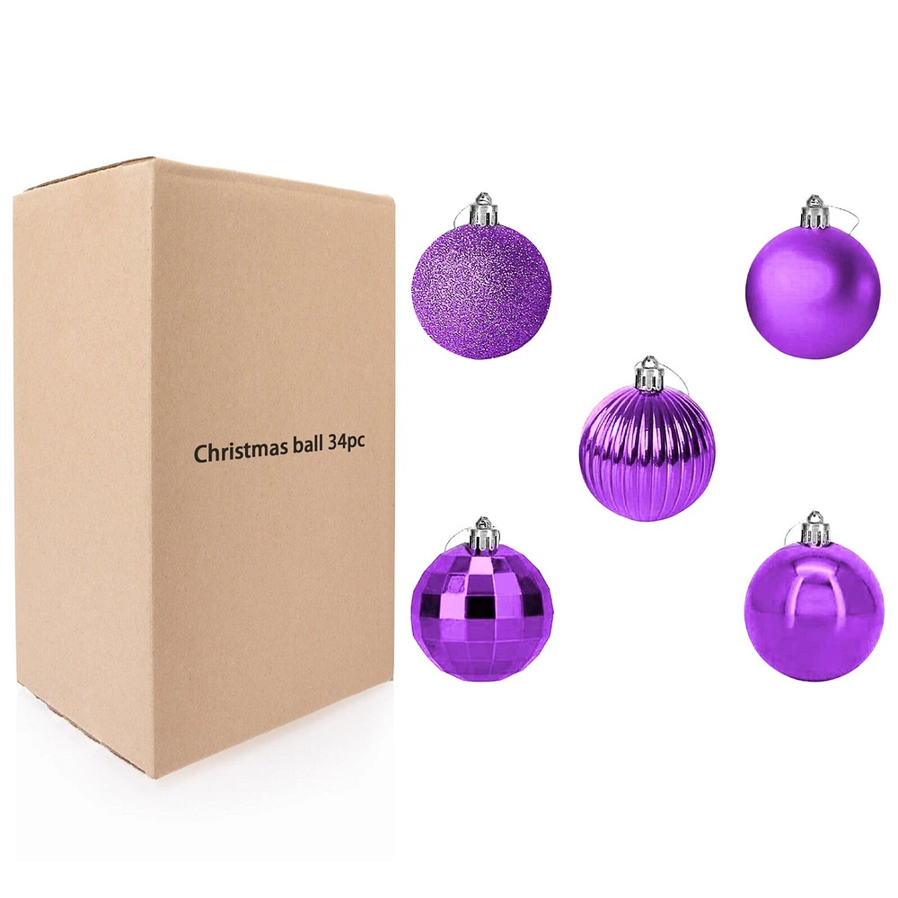 34-Piece Christmas Glitter Ball Ornaments (1.5") Xmas Tree Decorations