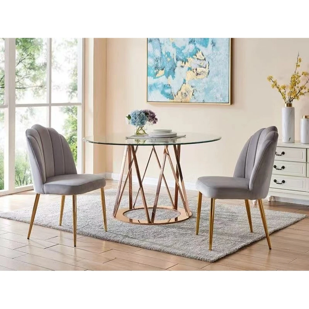 Iconic Home   Chell Dining Side Chair Quilted Velvet Upholstered Crown Top Back and Seat Solid Gold Tone Metal Legs (Set