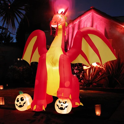 Gymax 10 Halloween Inflatable Fire Dragon Air-blown Decor w/ Wings and LED