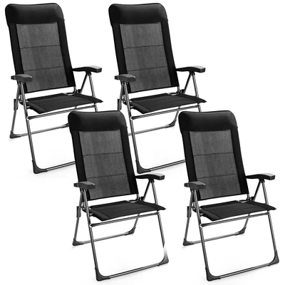 Gymax 4PCS Patio Folding Dining Chairs Portable Camping Headrest Adjust Black
