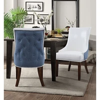 Iconic Home Taylor PU Leather Dining Chair, Set of 2, Linen Button Tufted with Silver Nailhead Solid Birch Legs