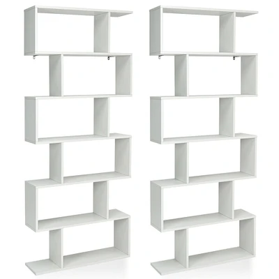 Gymax 2 PCS 6 Tier S-Shaped Bookshelf Storage Display Bookcase Z-Shelf