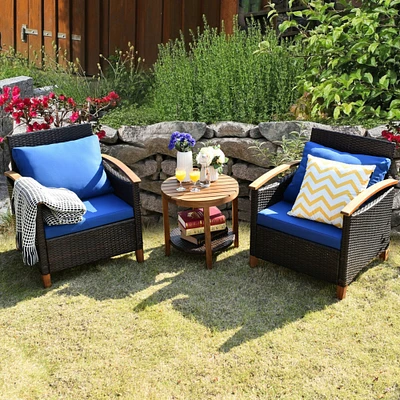 Gymax 3PCS Patio Wicker Rattan Conversation Set Outdoor Furniture Set w/ Cushion