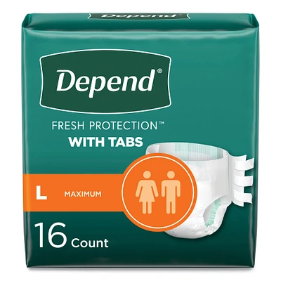 Depend Incontinence Protection with Tabs, 35" to 49" Waist, 20/Pack, 3 Packs/Carton