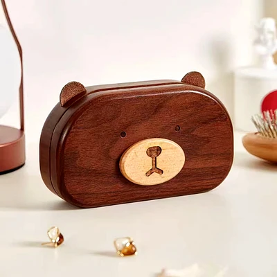Cute Bear Jewelry Box, Women Portable Travel Jewelry Box, Personalized Wooden Jewelry Box, Bridal Jewelry Organizer, Gift for Her