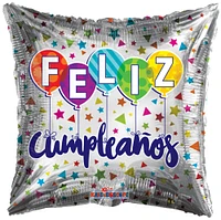 Silver Feliz Cumpleaños 18" Square Foil Balloon, 1ct