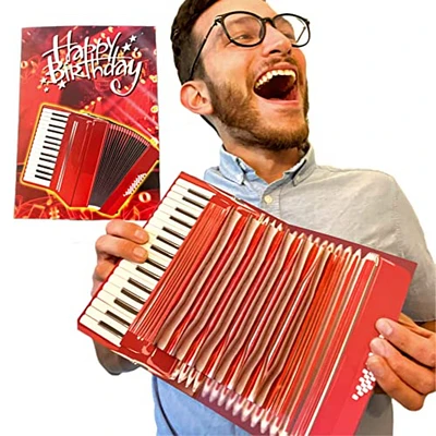 Interactive Accordion Birthday Card – Open/Close to Play 'Happy Birthday' - Music Present for Men, Present for Musicians, Birthday Card for Kids & Men, Birthday Pop Up Card, Bday Greeting Cards