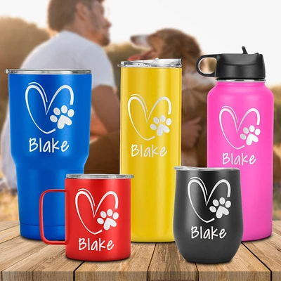 Heart and Paws Design Customized Tumbler For Dog Lovers And Cat Lovers, Pets Owner Present, Dog, Cat, Christmas, Heart