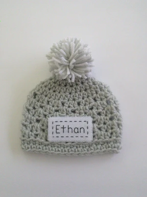Personalized Baby Hat, Newborn Coming Home Hat, Pom Pom Hat, Preemie Hat, Baby Boy Hat, Newborn Shower Gift, New Baby Gift