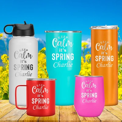 Keep Calm Its Spring Engraved Name Tumbler, Best gift to celebrate spring Season, Gift for Women, Wife