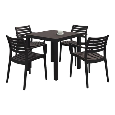 Luxury Commercial Living 5-Piece Brown Stackable Square Outdoor Patio Dining Set with Arm Chairs 33"