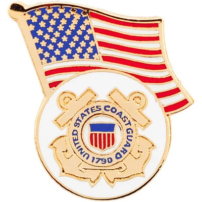 American Flag with U.S. Coast Guard Logo Pin 1 1/4"